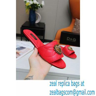 Dolce  &  Gabbana Leather Sliders Red with Devotion Heart 2021